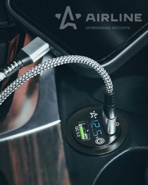 Розетка автомобильная "AIRLINE" (USB встраиваемая влагозащитная, 2 порта, вольтм AEBJ202 AIRLINE