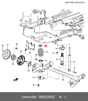 Прокладка CHEVROLET Aveo (11-) пружины подвески задней верхняя OE 96853902 GENERAL MOTORS