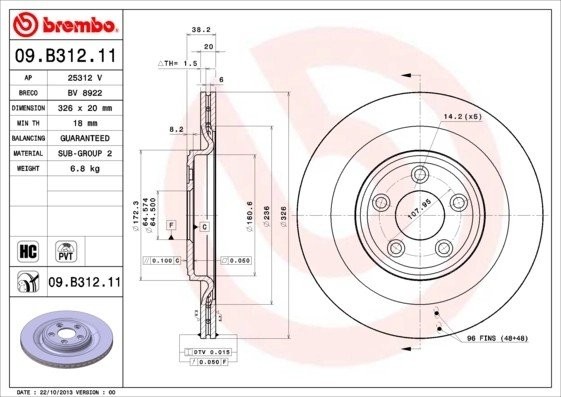 Диск тормозной Brembo Painted Disc 09.B312.11 09.B312.11 BREMBO