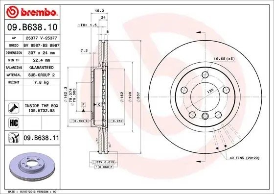Диск тормозной 09.B638.11 09.B638.11 BREMBO