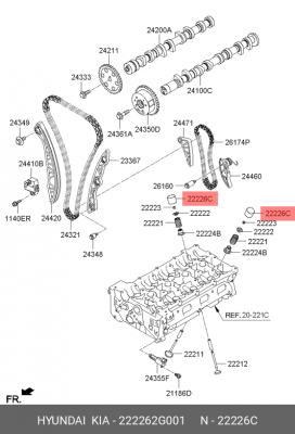 Толкатель клапана HYUNDAI i30 (17-) OE 222262G001 HYUNDAI KIA