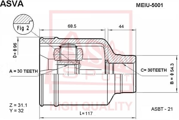 ШРУС внутренний MERCEDES A (W168) правый ASVA MEIU-5001 ASVA