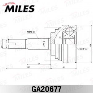 ШРУС наружный NISSAN Almera I (N15) 95-00, Almera II (N16) UK 00-06, Sunny 1.6 9 GA20677 MILES