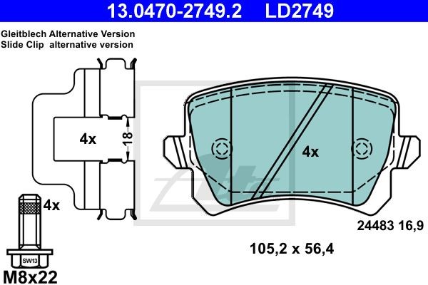 Комплект тормозных колодок ATE Ceramic 13.0470-2749.2 13.0470-2749.2 ATE