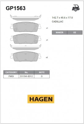 колодки дисковые задние! HAGEN\ Cadillac Escalade, Chevrolet Avalanche/Silverado GP1563 HAGEN