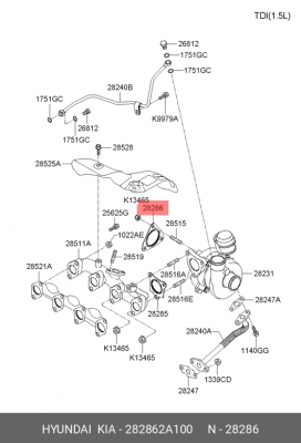 Прокладка турбокомпрессора 28286-2A100 282862A100 HYUNDAI KIA