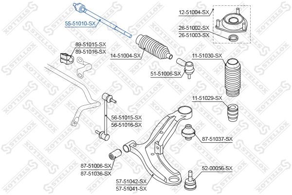 тяга рулевая! с г/у\ Hyundai Getz 02> 55-51010-SX STELLOX