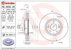 09.A532.20 диск тормозной передний!\ Hyundai i30 1.6/2.0/1.6D/2.0D 07> 09.A532.20 BREMBO