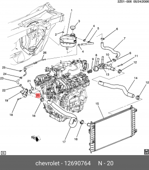 Прокладка CHEVROLET Captiva системы охлаждения OE 12690764 GENERAL MOTORS