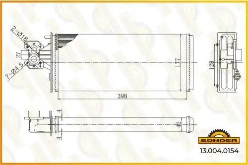 Радиатор отопителя Iveco 398*177*42mm 130040154 SONDER