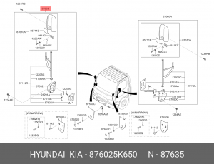 876025K650 Зеркало заднего вида правое 876025K650 MOBIS