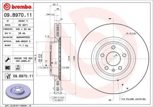 Диск тормозной AUDI A4,A6,A7 (07-) передний (1шт.) BREMBO 09.B970.11 BREMBO