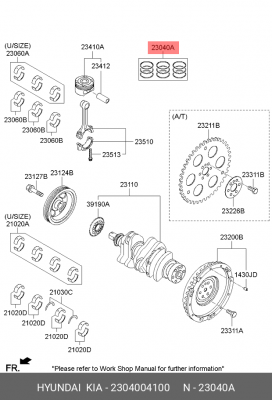 Кольца поршневые KIA Picanto (11-) d+0.00 комплект OE 2304004100 HYUNDAI KIA