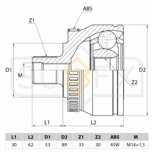 ШРУС наружный AUDI A4 1.6-1.9TD 95-00/A6 1.8-T 97-05, SKODA Superb 2.0 02-08, VW ST1001 SUFIX