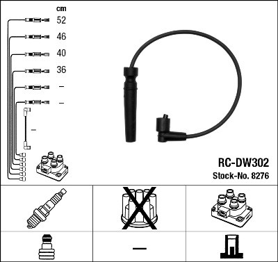 RC-DW 302 к-кт проводов! Daewoo Nubira/Lanos 1, 6/2, 0 16V 97> RCDW302 NGK
