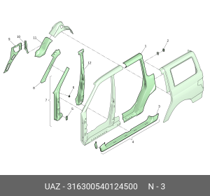 Подножка УАЗ-3163 левая (порог) (ОАО УАЗ) 316300540124500 UAZ UAZ