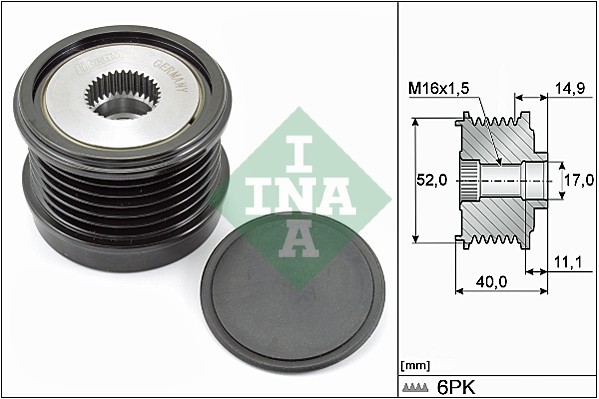 Шкив генератора MERCEDES C160-C250 W205, E200, E250 W212 535029310 535 0293 10 INA