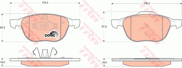 Колодки передние FORD FOCUS II-III, MAZDA 3 (BK, BL) GDB1583 GDB1583 TRW