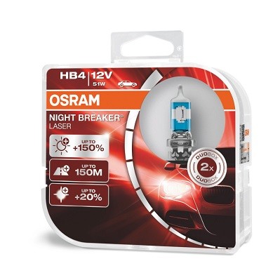 Лампа 12V HB4 51W P22d +150% 3950K бокс (2шт.) Night Breaker Laser OSRAM 9006NL-HCB OSRAM