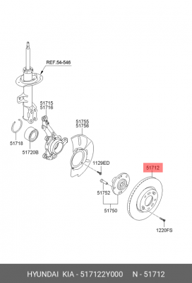 Диск тормозной передний 517122Y000 HYUNDAI KIA