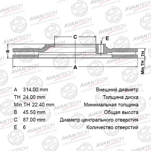 Диск тормозной передний AVANTECH BR0527S AVANTECH