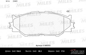 Колодки тормозные передние (без датчика) (Смесь Low-Metallic) (LEXUS IS220/IS250 E400313 MILES