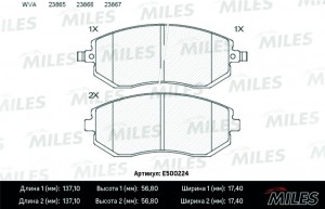 Колодки тормозные передние (Смесь CERAMIC серия PRO) SUBARU FORESTER 01-/IMPREZA E500224 MILES