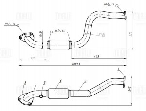 Труба приёмная для а/м Chevrolet Aveo (02-) 1.4i (алюм. сталь) (ERP 1415) ERP 1415 TRIALLI