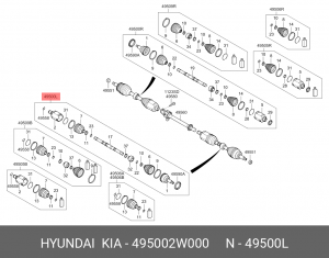 Привод HYUNDAI Santa Fe (12-) (2.2) KIA Sorento (12-) (2.2) колеса переднего лев 495002W000 HYUNDAI KIA
