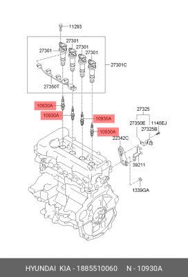 свеча зажигания!\ Hyundai Solaris/I20/I30/Elantra, Kia Ceed/Soul 1.4/1.6 06> 1885510060 HYUNDAI