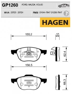 колодки дисковые передние! HAGEN\ Ford Focus III 1.6/1.6 EcoBoost/1.6TDCi/2.0TDC GP1260 HAGEN