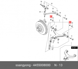 Гайка SSANGYONG Actyon (06-),Actyon Sport (06-),Kyron (05-),Rexton (02-) рычага  4455008000 SSANG YONG