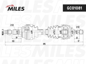 Привод в сборе левый OPEL ASTRA 1.4-1.7D 98-09 (GKN 304414) GC01081 GC01081 MILES