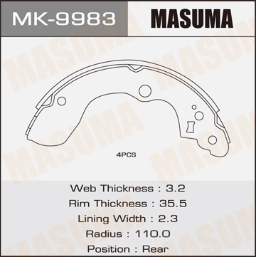 колодки тормозные! барабанные задние\ Suzuki SX4 1.5/1.6VVT/1.9DDiS MK9983 MASUMA
