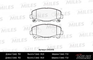 Колодки тормозные передние (Смесь Low-Metallic) HONDA ACCORD 2.0/2.4 АКПП 08- (T E400416 MILES