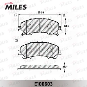 Колодки тормозные передние (Смесь Semi-Metallic) NISSAN X-TRAIL (32)/INFINITI Q5 E100603 MILES