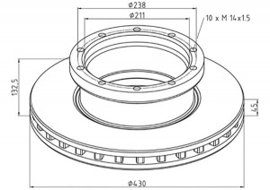 Диск тормозной 430/211x45/132.5 10n-238-M14x1.5 MB Actros, КАМАЗ!!!! 01629500A PETERS ENNEPETAL