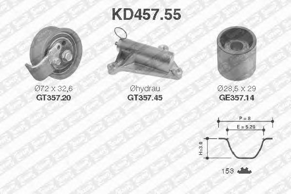 Ремень ГРМ [153x25] + 2 ролика + успокоитель KD457.55 NTN SNR