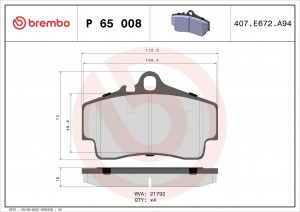 P65008 GDB1395=654 00 !колодки дисковые з.\ Porsche Boxster 986 2.5-3.2 96>/911  P65008 BREMBO
