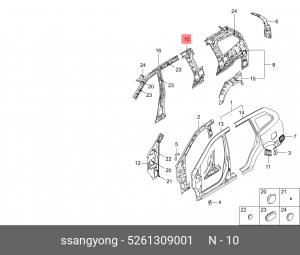 Усилитель SSANGYONG Kyron (05-) стойки двери задней внутренний OE 5261309001 SSANG YONG