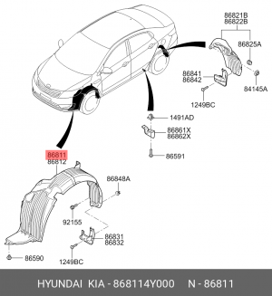 Подкрылок передний левый 868114Y000 HYUNDAI KIA