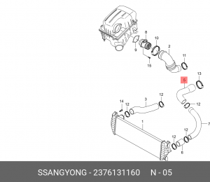 Патрубок SSANGYONG Kyron (05-),Actyon (06-) (D20) интеркулера выпускной угловой  2376131160 SSANG YONG