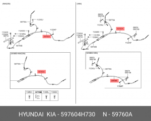 Трос стояночного тормоза HYUNDAI Starex H-1 (07-) (с АБС) левый OE 597604H730 HYUNDAI KIA