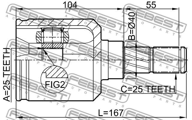 ШРУС внутренний к-кт !левый\ Infiniti G20 2.0 <97, Nissan Primera 2.0 <97 0211-P10 FEBEST