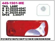 Фонарь задний MAN TGA левый (синее стекло) (лампы 21W 4шт., 5W 4шт.) АМР разъем  4491901LWE DEPO