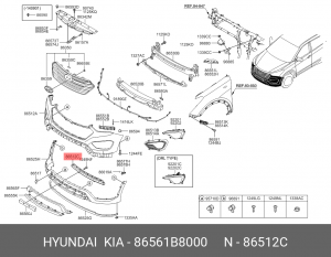 Решетка бампера HYUNDAI Grand Santa Fe (13-) переднего OE 86561B8000 HYUNDAI KIA