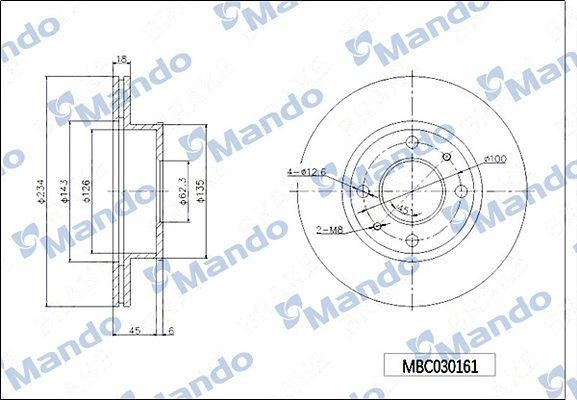 Диск тормозной HYUNDAI Elantra (00-),Matrix передний (1шт.) MANDO MBC030163 MANDO