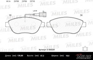 Колодки тормозные передние (Смесь CERAMIC серия PRO) , OPEL CORSA D 06-/Fiat/CIT E500201 MILES