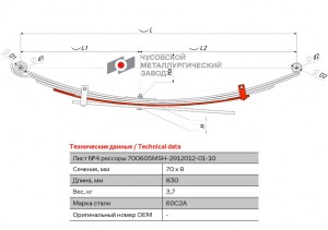 лист рессоры! №4 70х8 L=830\ Mitsubishi 700605MSH291205001 OMK AUTO
