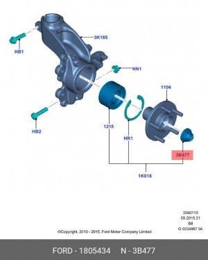 Гайка FORD Focus (11-) ступицы передней OE 1 805 434 FORD